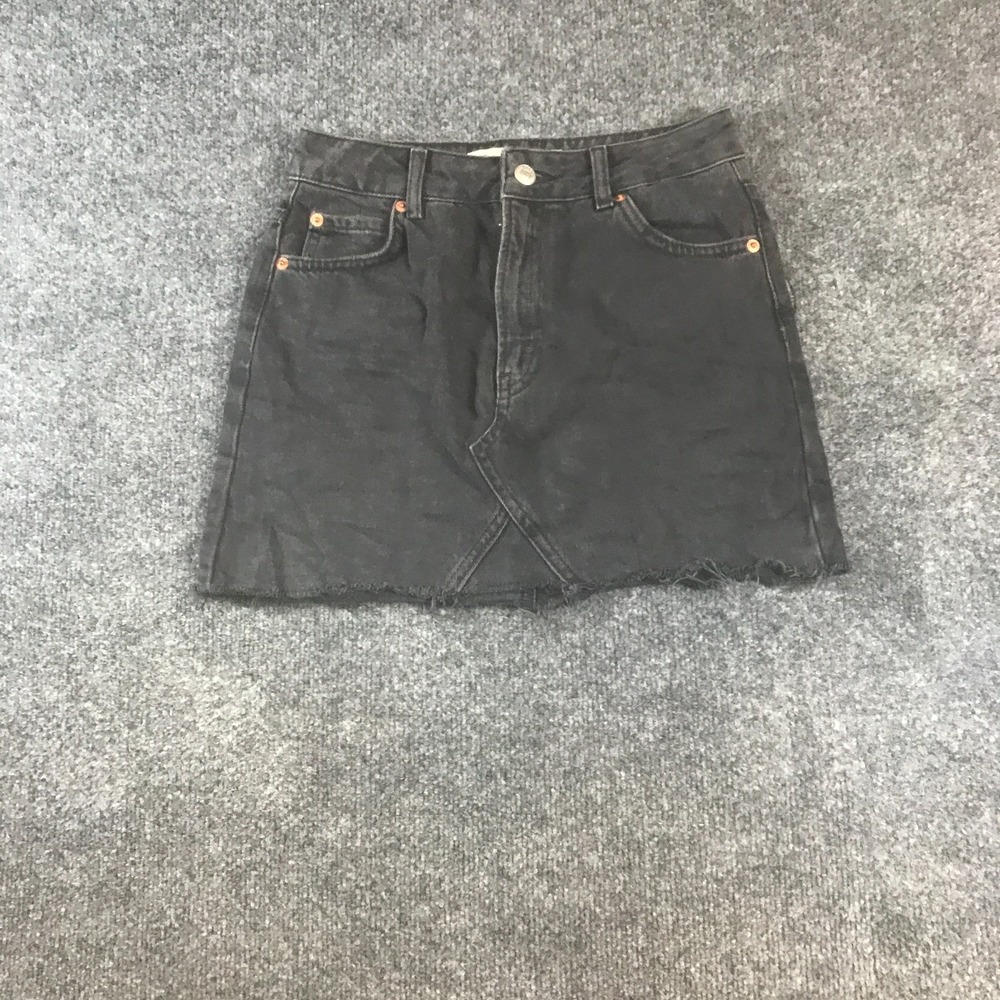 Topshop Moto Mini Skirt Womens 2 Black Denim Cotton 5-Pocket Frayed Hem Business